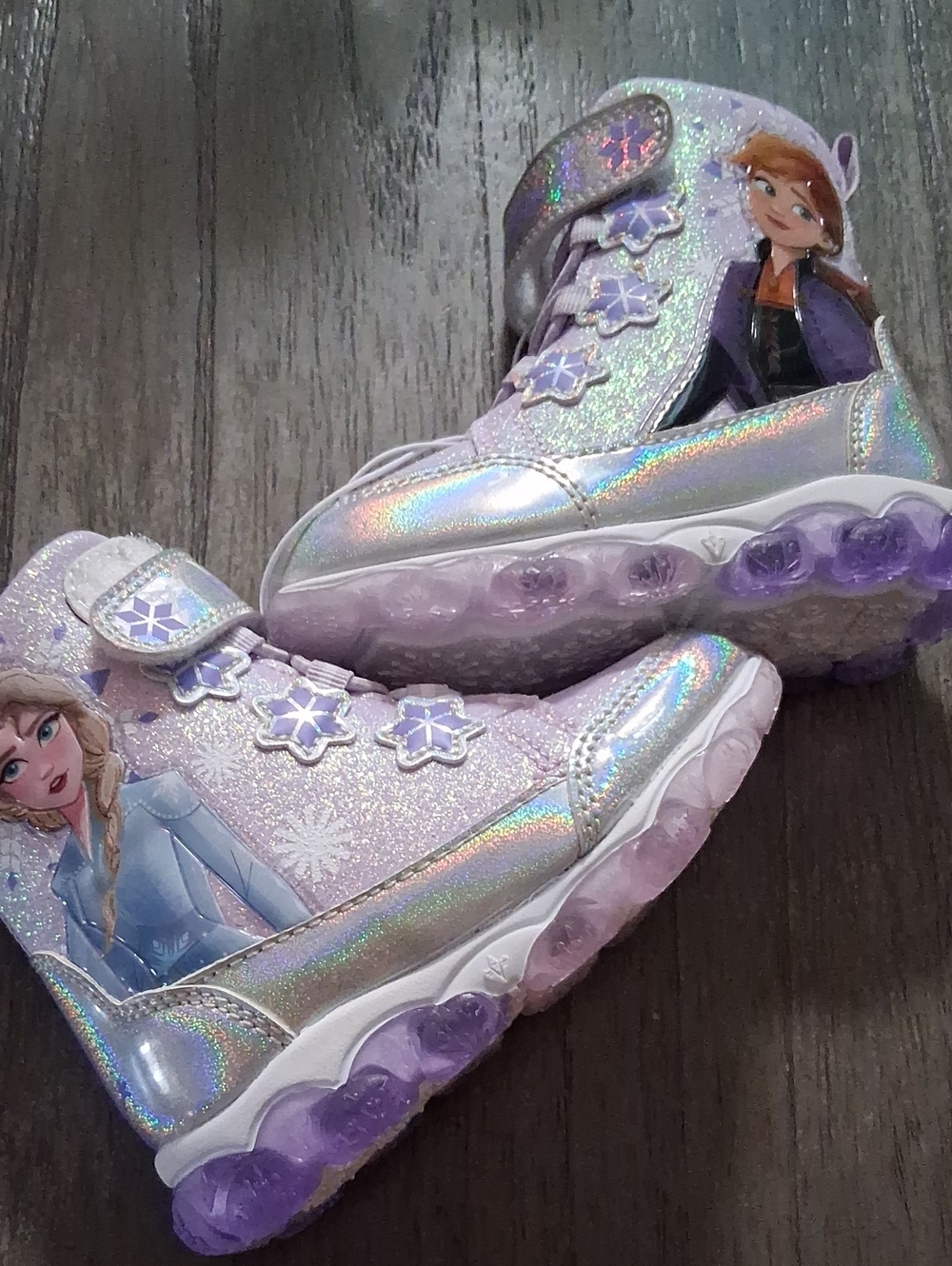 Disney Girls' Iridescent Lavender Glitter Light-Up Boots with Frozen Characters